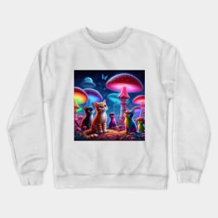 Psychodelic cats with mashrooms colorful Crewneck Sweatshirt